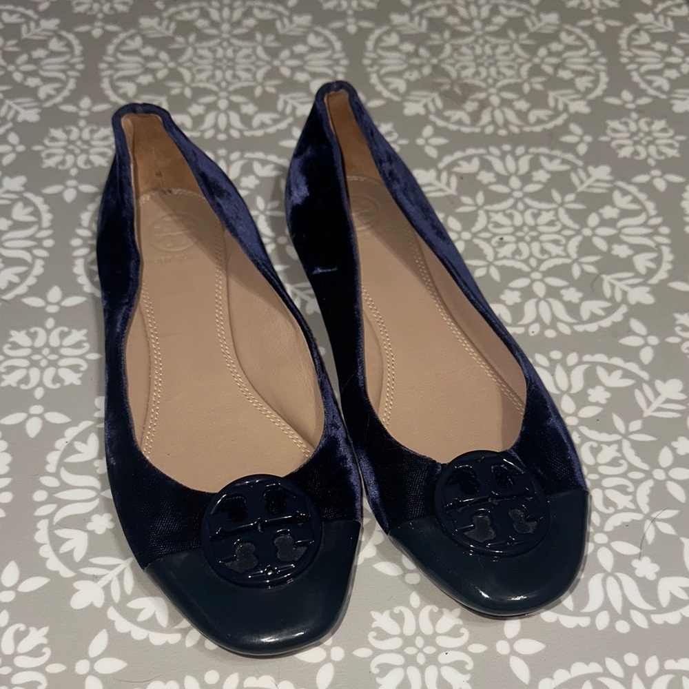 Tory Burch Navy Blue Velvet Women's Flats